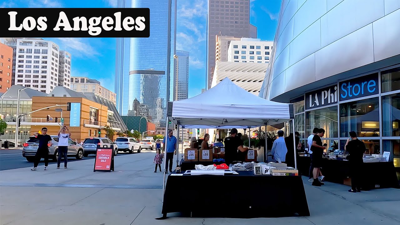Downtown Los Angeles Virtual Walking tour - California, USA | The Broad, Figueroa Street | 4K