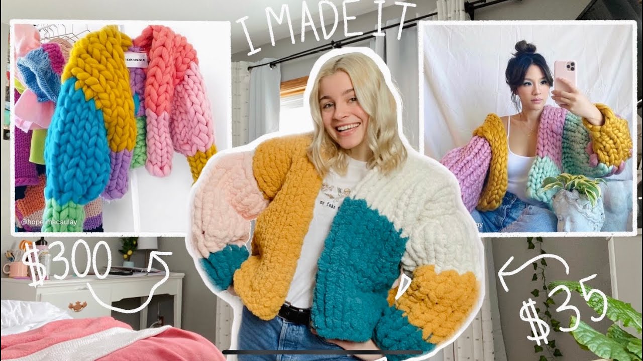 как я вручную связала цветной объемный свитер из Instagram | огромный кардиган своими руками