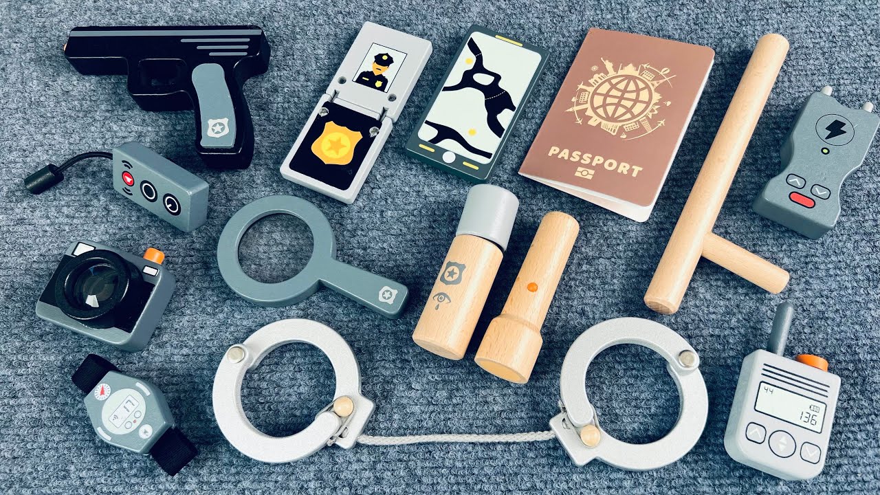 7-Minute Unboxing: Interpol Role-Playing Set - Wooden Simulation Police Toy