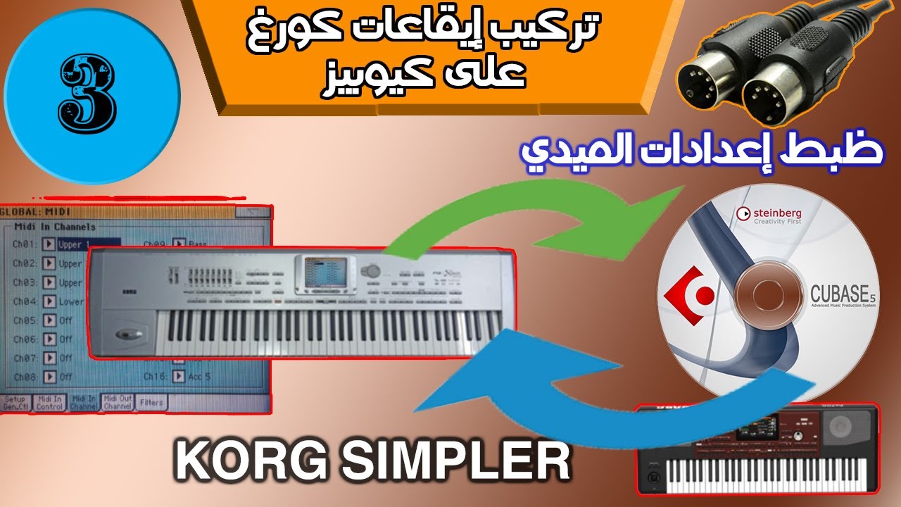 3  إعدادات ميدي كيوبيز مع كورغ  هندسة الصوت  إيقاعات كورغ على كيوبيز korg style cubase midi setu