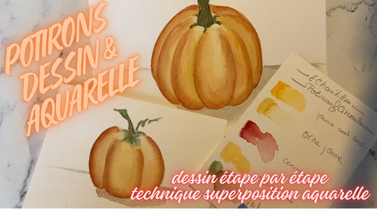 dessiner et peindre à l'aquarelle un potiron