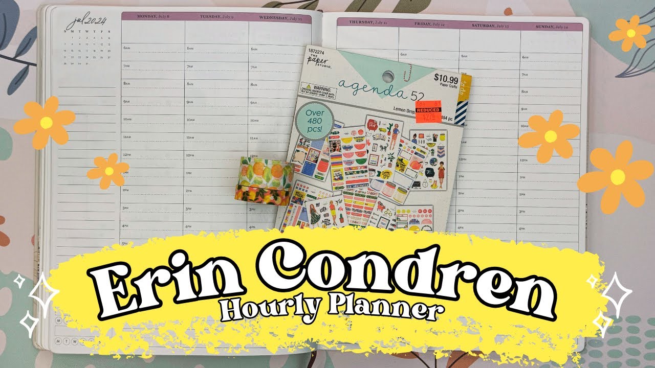 Erin Condren Hourly Planner - Plan with Me using Agenda52 Stickers - Lemon Summer Theme