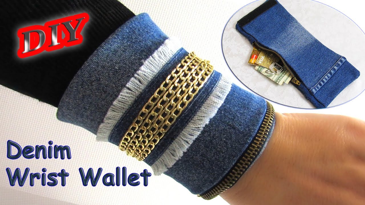 DIY Easy Denim Wrist Wallet Out Of Old Jeans - How To Make No Sew Bracelets Purse - Old Jeans Crafts