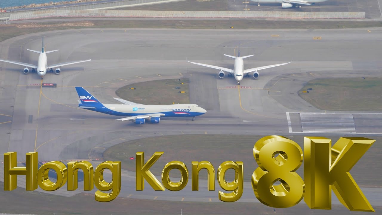 Hong Kong Silkway 747-8 Take-off Hong Kong Airport with ATC
