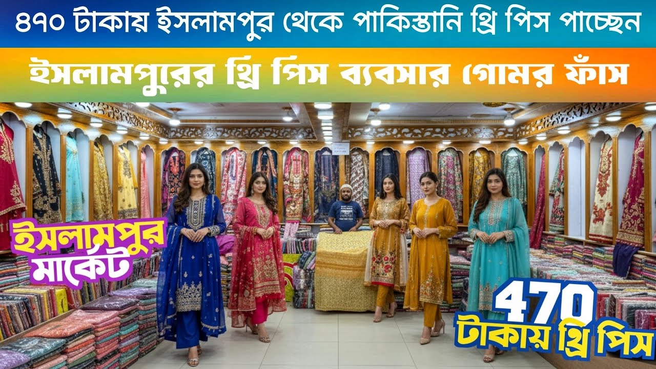 Islampur three piece wholesale Market 2026 / থ্রি পিস ব্যবসার গোমর ফাঁস \ 470 টাকা থ্রি পিস কিনুন 🔥