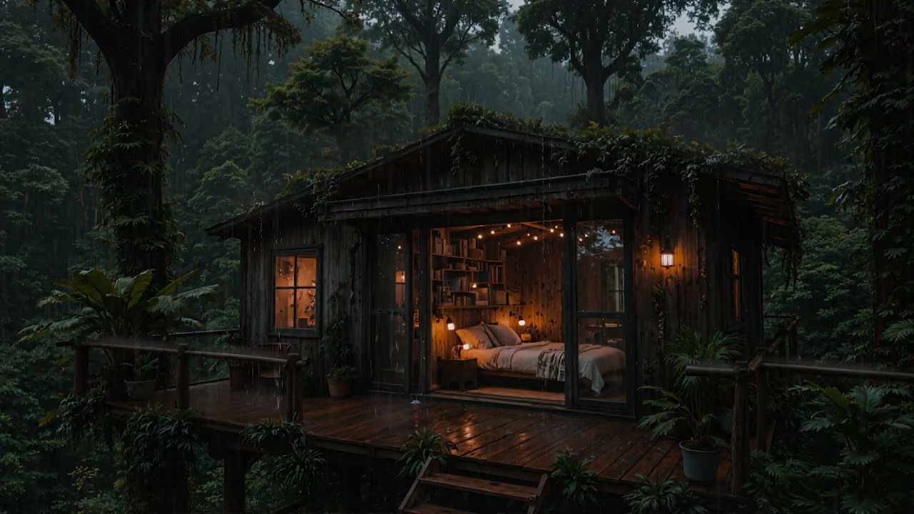 Tranquil Midnight Rain Surrounding a Hidden Woodland Cabin 🌧️🌲 | Deep Sleep & Peaceful Rest