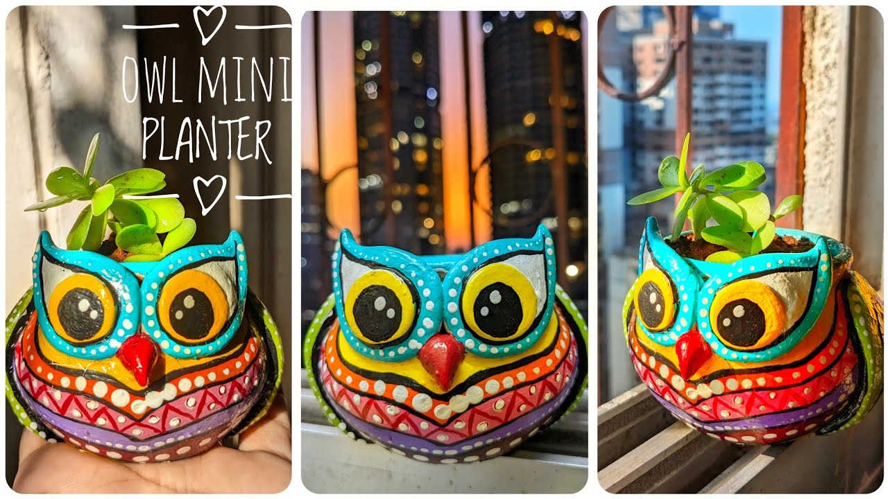 DIY Owl mini planter with air dry clay