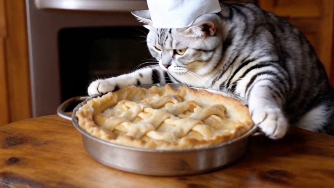 【Исцеляющий котёнок】Кот-повар готовит домашний яблочный пирог.