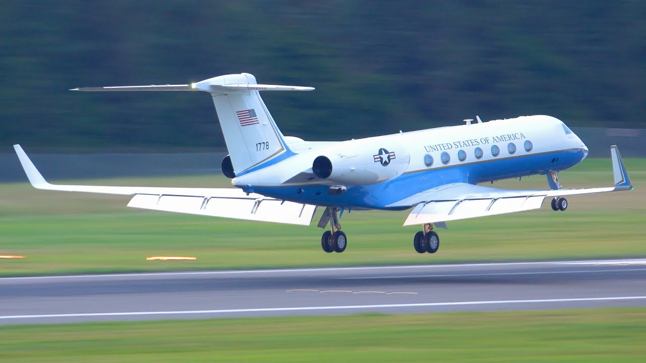 [4K] USAF Gulfstream C37B Landing at Edinburgh Airport