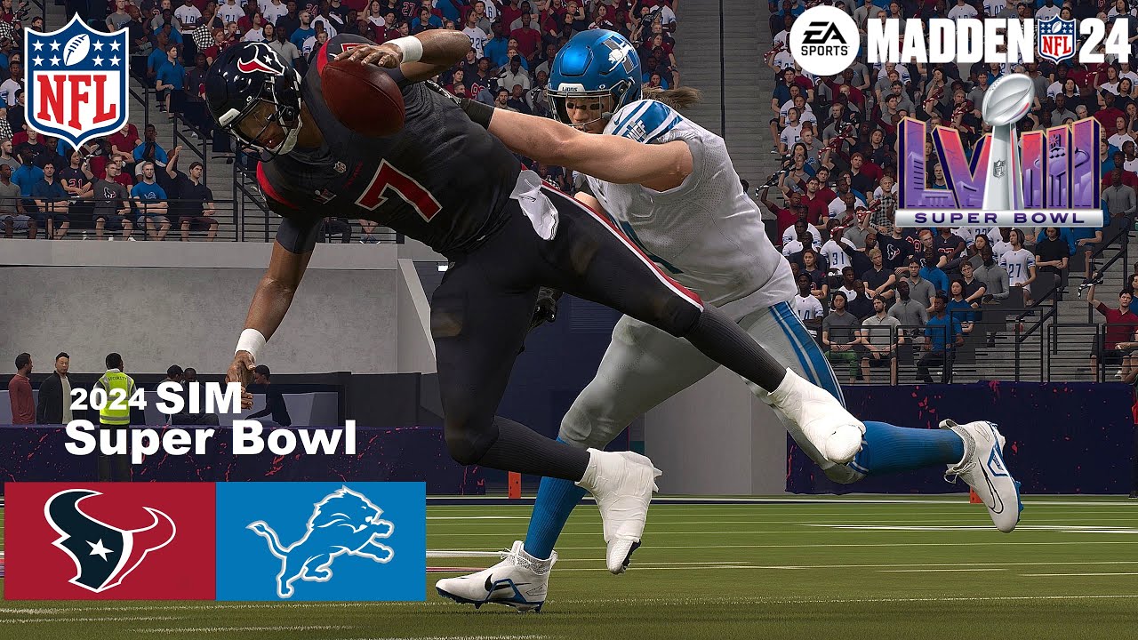 Madden 24 Super Bowl 58 Houston Texans vs Detroit Lions Full Simulation 2024 PS5 4K Game Play.