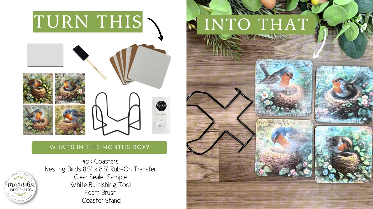 March Craft Club 2026 | Nesting Bird Coasters DIY | Rub-On Transfer Tutorial