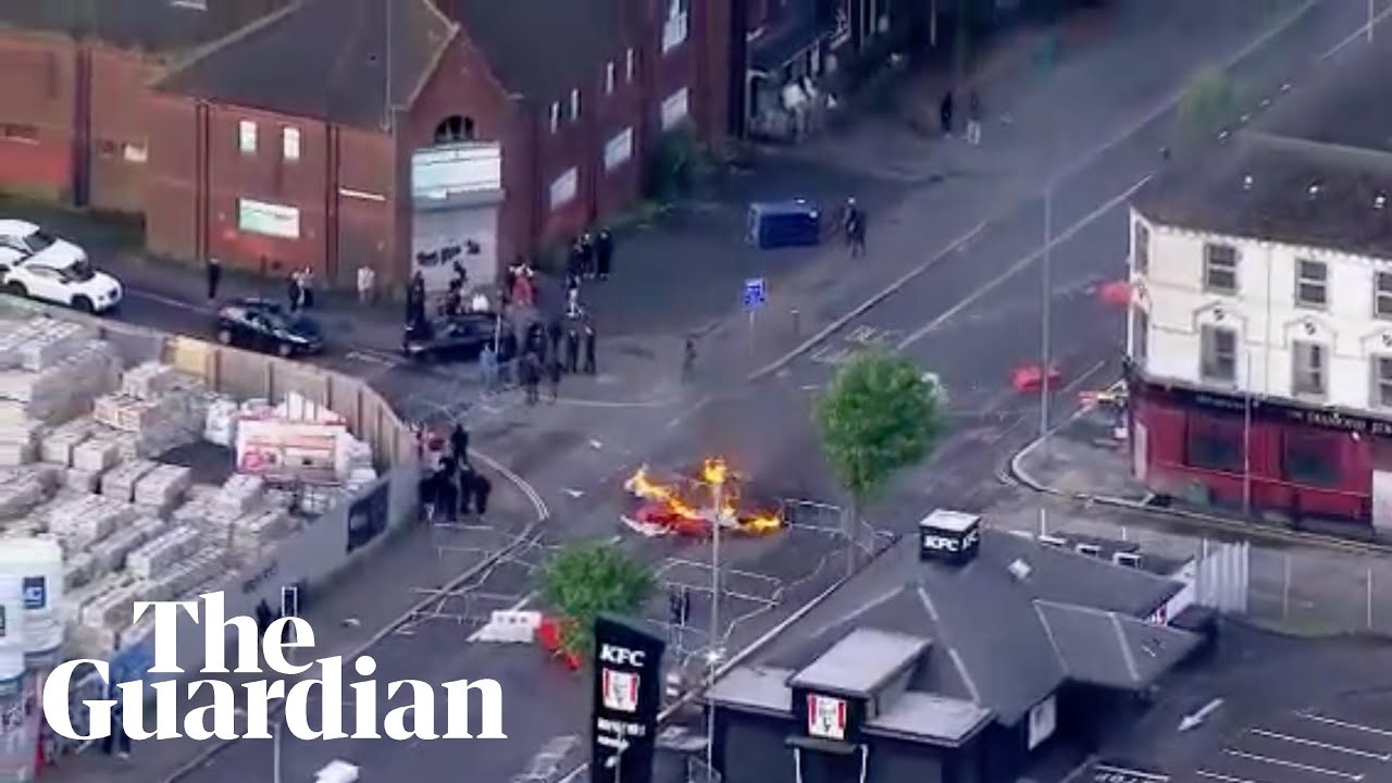 Aerials from Belfast during anti-immigration protest following knife attack &ndash; watch live