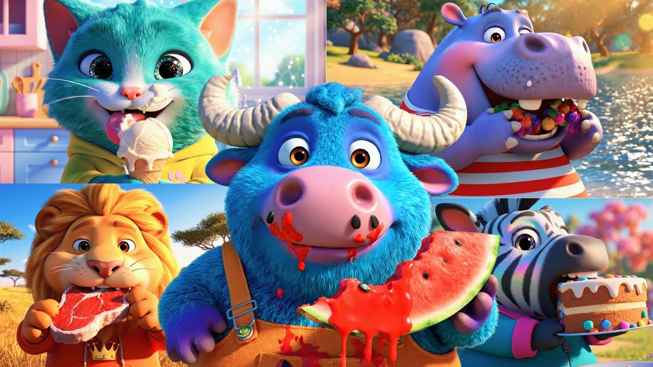 Nom Nom Nom 🐘 Animals Yummy Song | Learn ABC Animals Alphabet Eat Yummy Food 🍉