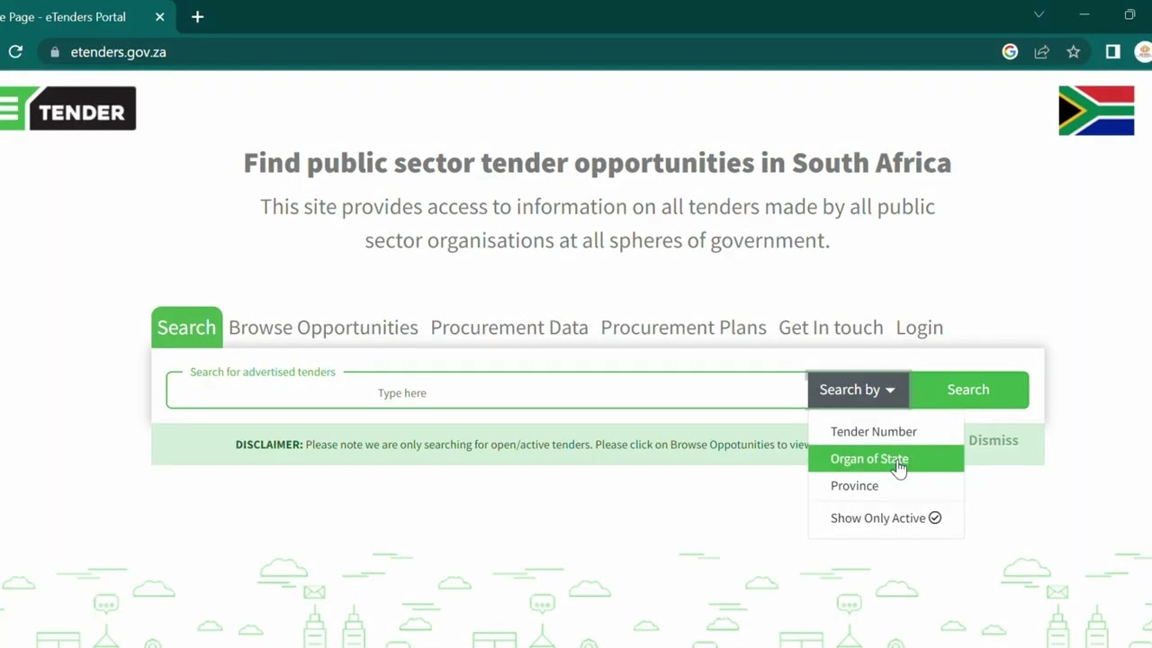 How to search and find for tenders available in South Africa online