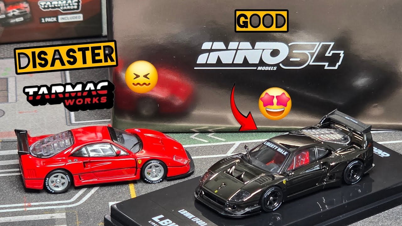Inno64 Liberty Walk F40 Ferrari Chrome Black. Compare with Tarmac F40. Diecast Car unboxing!