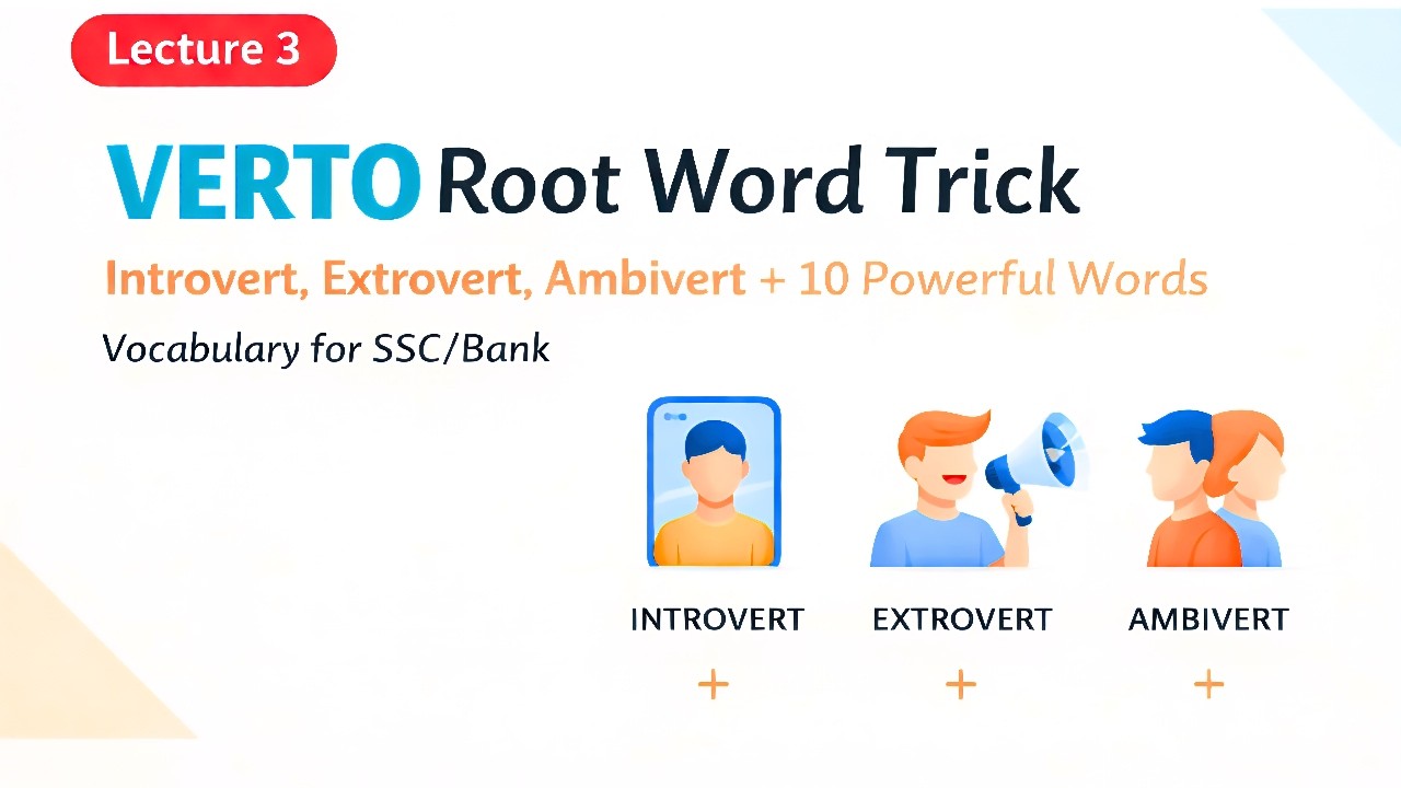 VERTO Root Word Trick | Introvert, Extrovert, Ambivert + 10 Powerful Words | Vocabulary for SSC/Bank