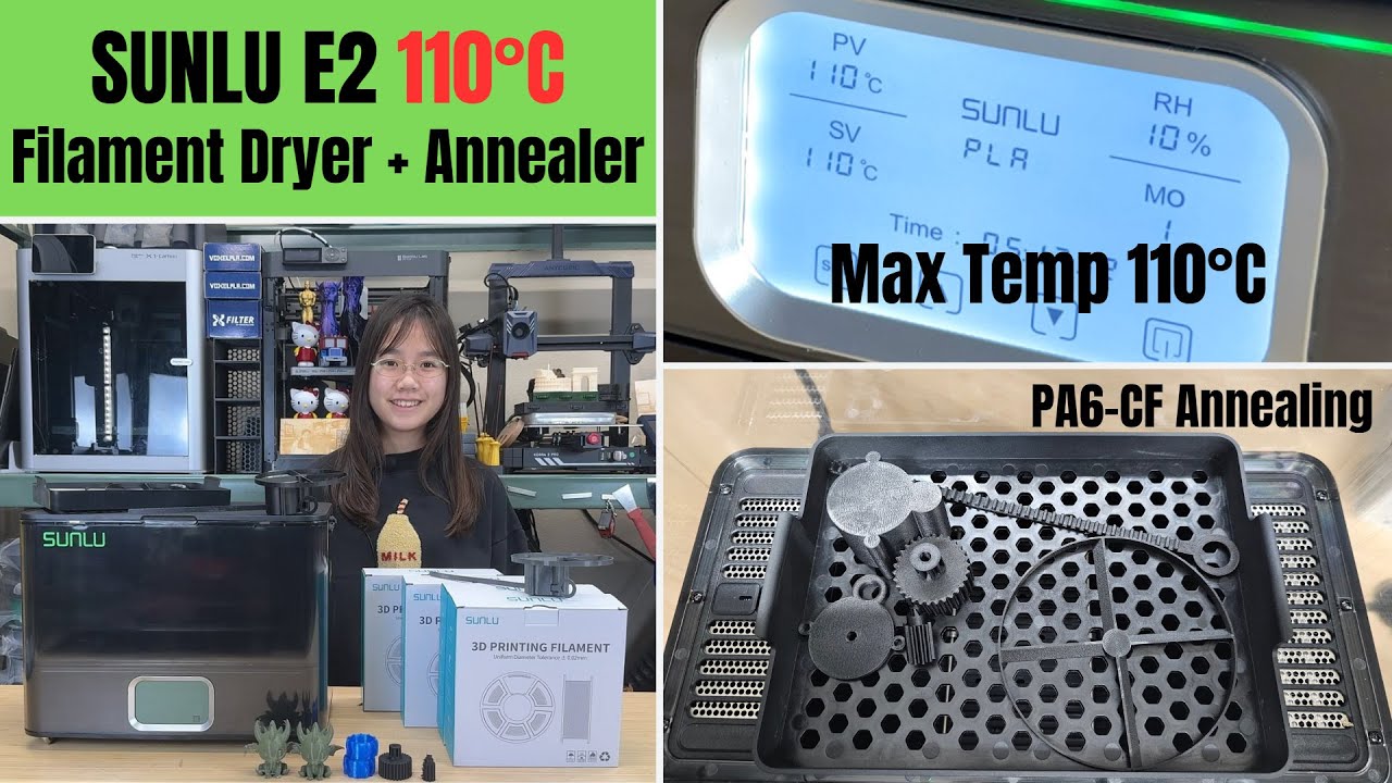 SUNLU E2 Filament Dryer + Annealer: 110°C Max Temp for PA-CF, Polycarbonate, Nylon, PVA, TPU drying