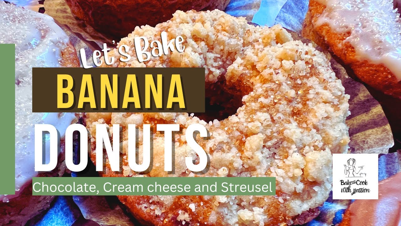 Delicious banana donuts. Choice of streusel topping, chocolate or cream cheese frosting. Winner!