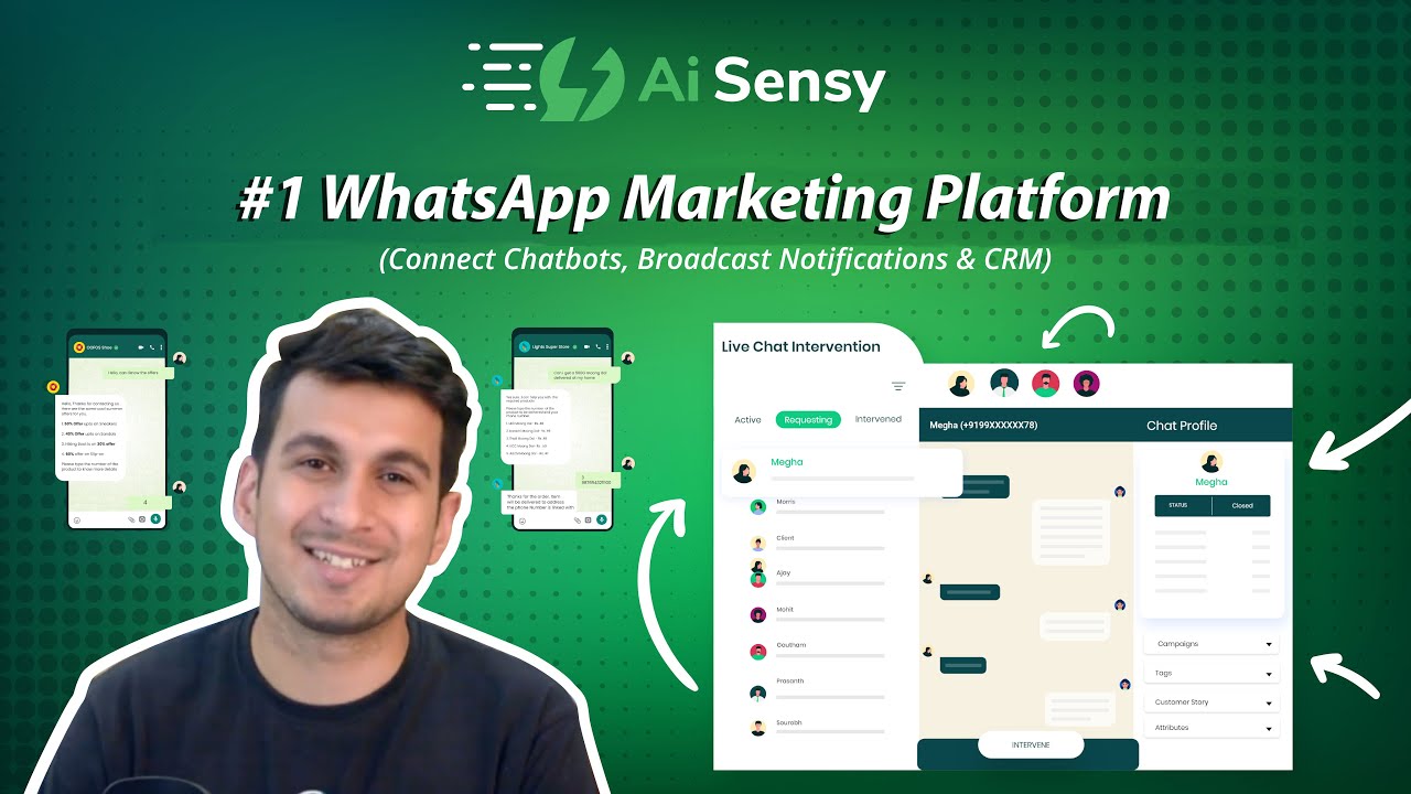 Демонстрационное видео AiSensy — платформа для маркетинга, CRM и чат-ботов на базе WhatsApp