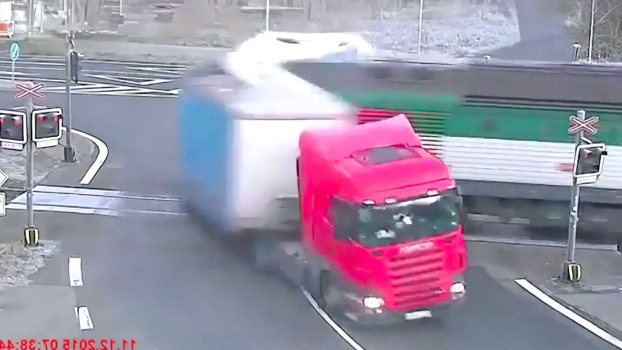 TRAINS VS TRUCKS caught on camera