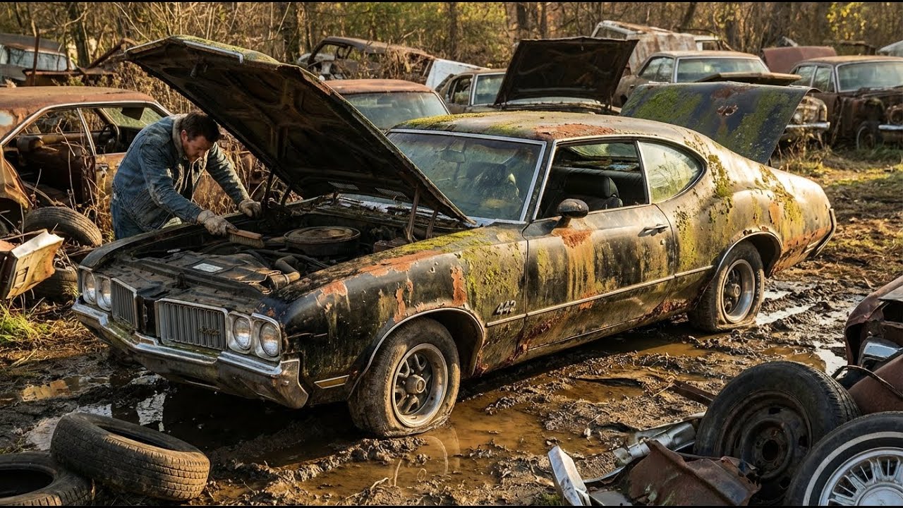 Asmr Car  Full Restoration of 1970 Black Oldsmobile 442 W-30   from Total Disrepair to Looking New
