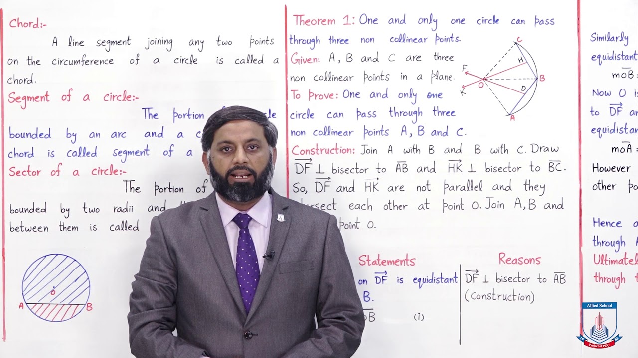 Class 10 - Mathematics - Chapter 9 - Lecture 1 - Chords of a Circle (Theorem 1) - Allied Schools