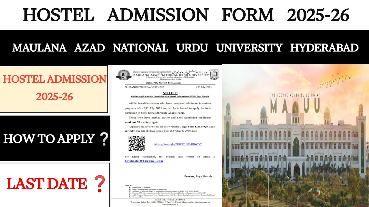 MANUU HOSTEL ADMISSION FORM 2025-26 LAST DATE HOW TO APPLY FORM #manuu