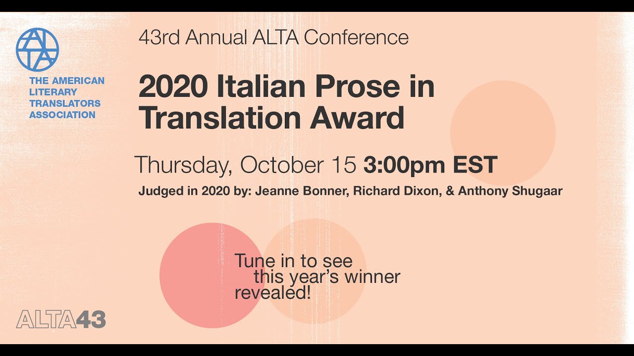 2020 ALTA Awards Announcement: Italian Prose in Translation Award