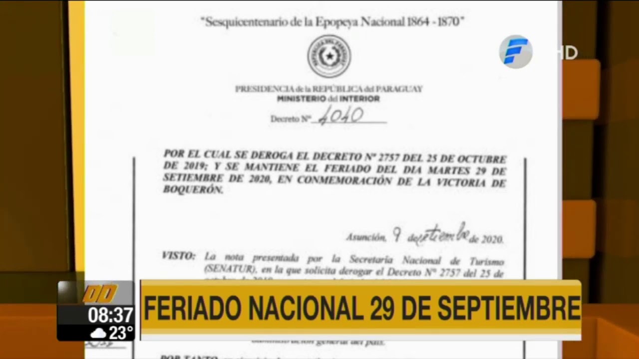 Feriado del martes 29 de setiembre se mantiene