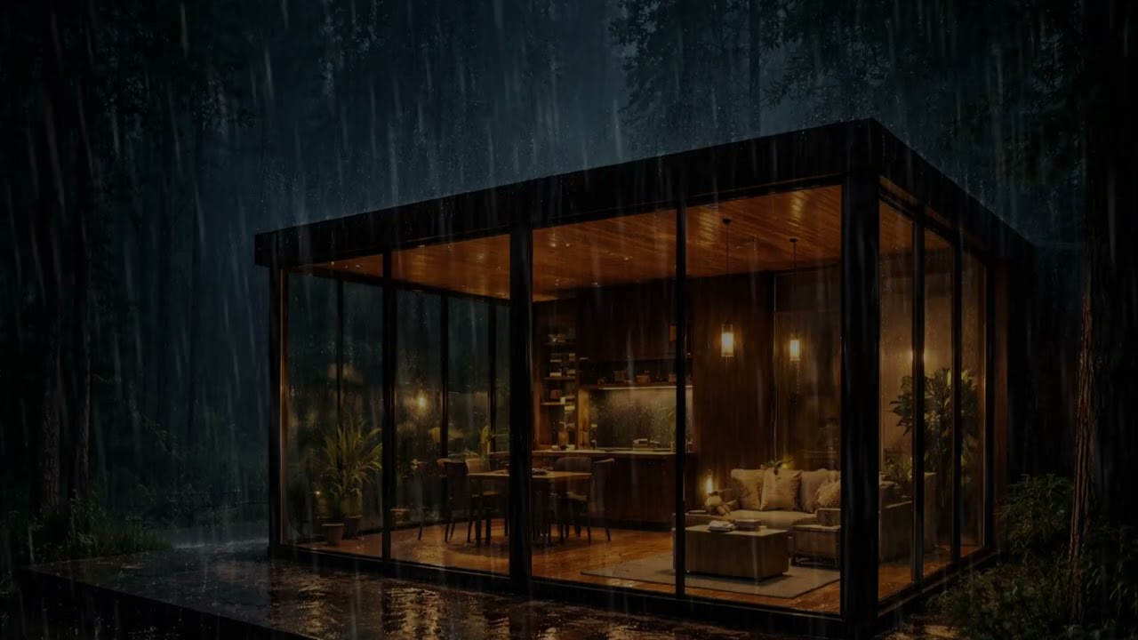 10 Hours Rain at a Modern Glass Cabin 🌧️ | Cozy Night Sleep Sounds, No Music