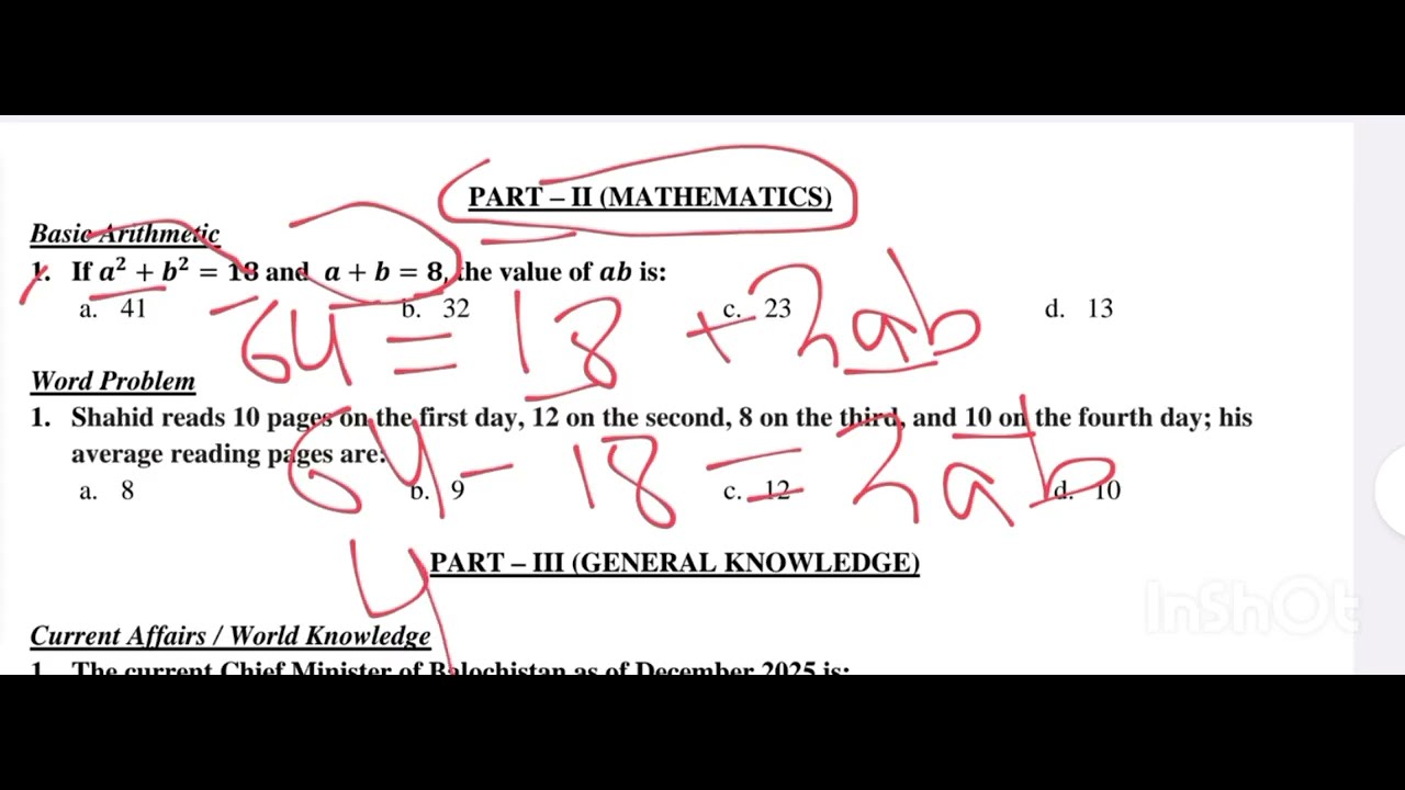 Maths| GK| sample paper| Intermediate category| BPS 5 to 15 