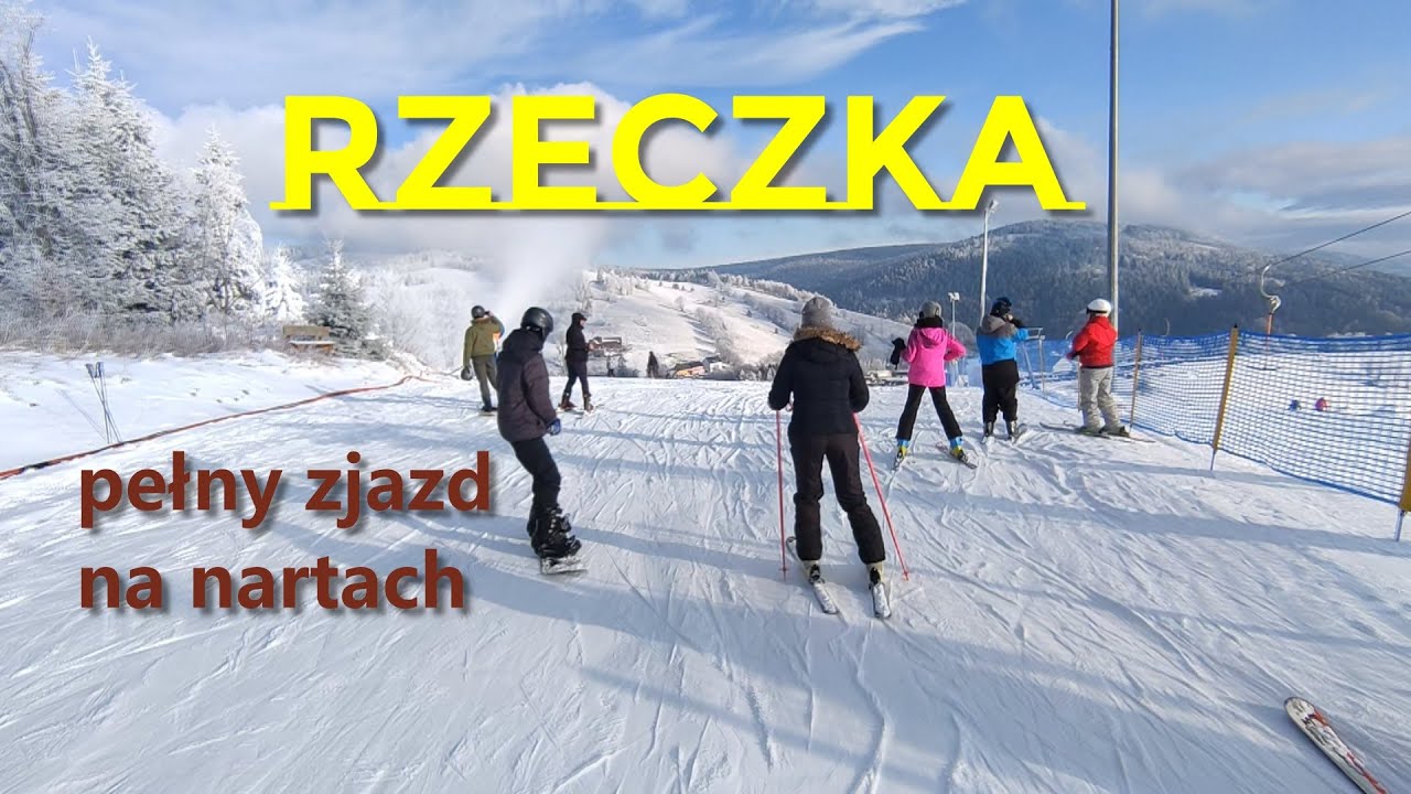 Rzeczka / Sokolec - wyciąg narciarski - pełny zjazd na nartach 2022. Widok z kamery