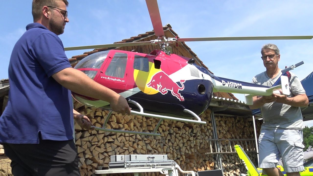 SPECTACULAR AEROBATICS FLIGHT RED BULL BO105 RC SCALE TURBINE MODEL