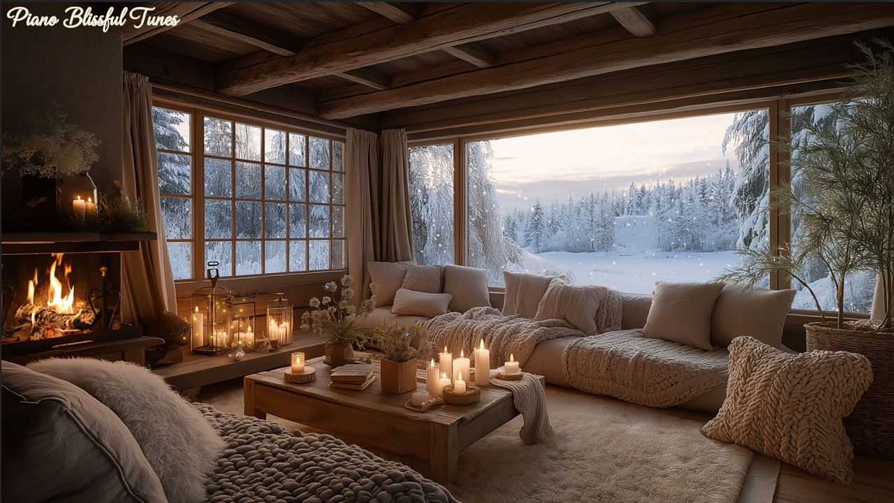 Peaceful Winter Evening at Home ❄️ Soft Piano, Snow Outside & Warm Fireplace for Stress Relief