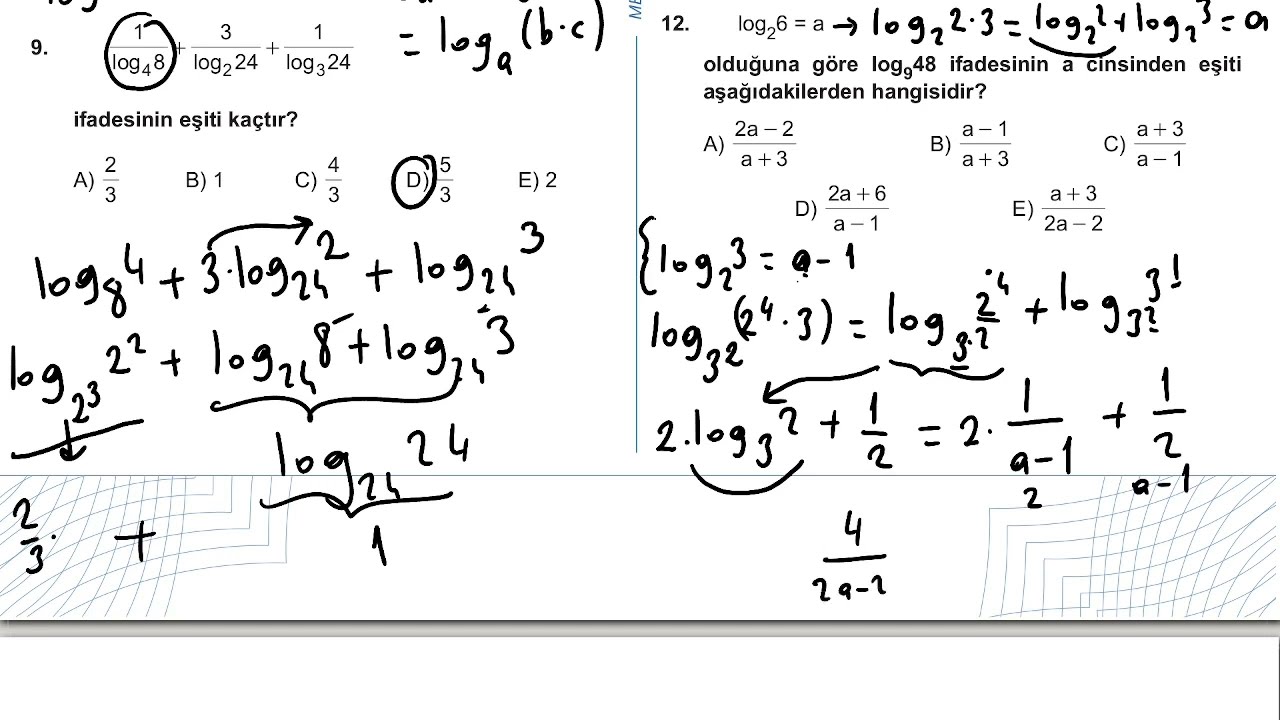 12. Sınıf Matematik Kazanım Kavrama Test 3 (Logaritma Fonksiyonu) Çözümler