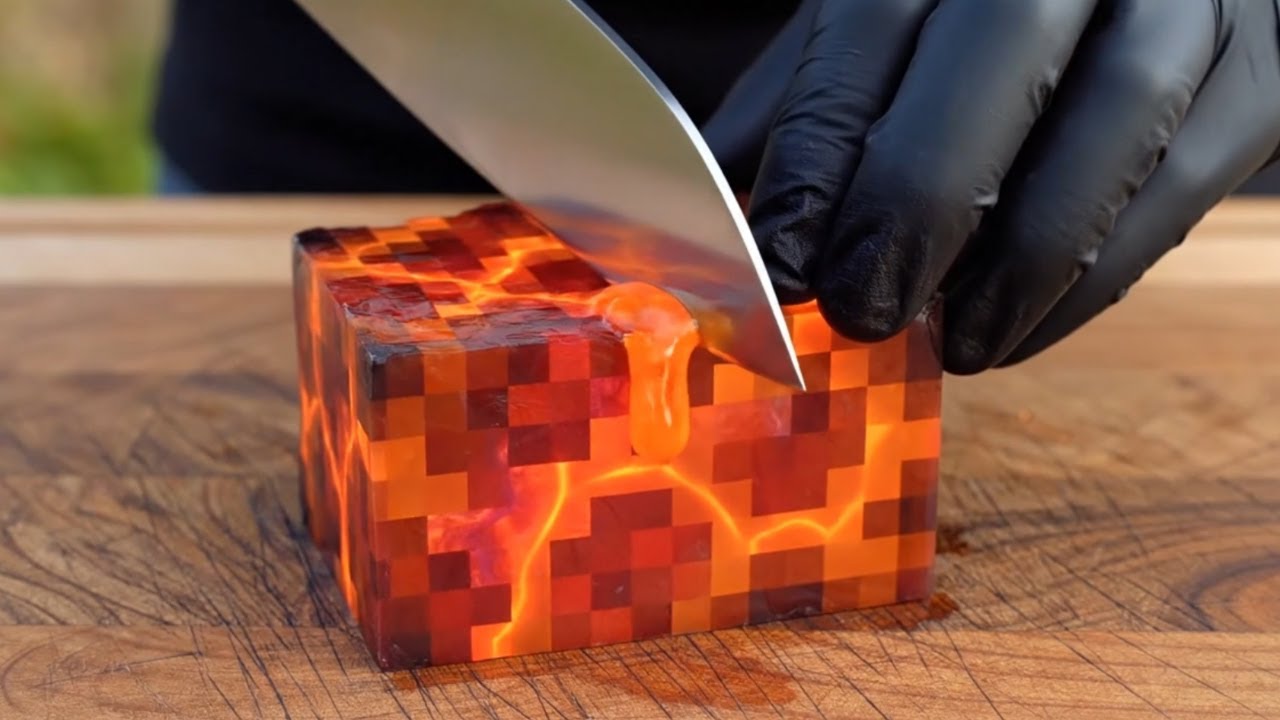 Cutting a Minecraft Lava Block in Real Life 🔥 ASMR