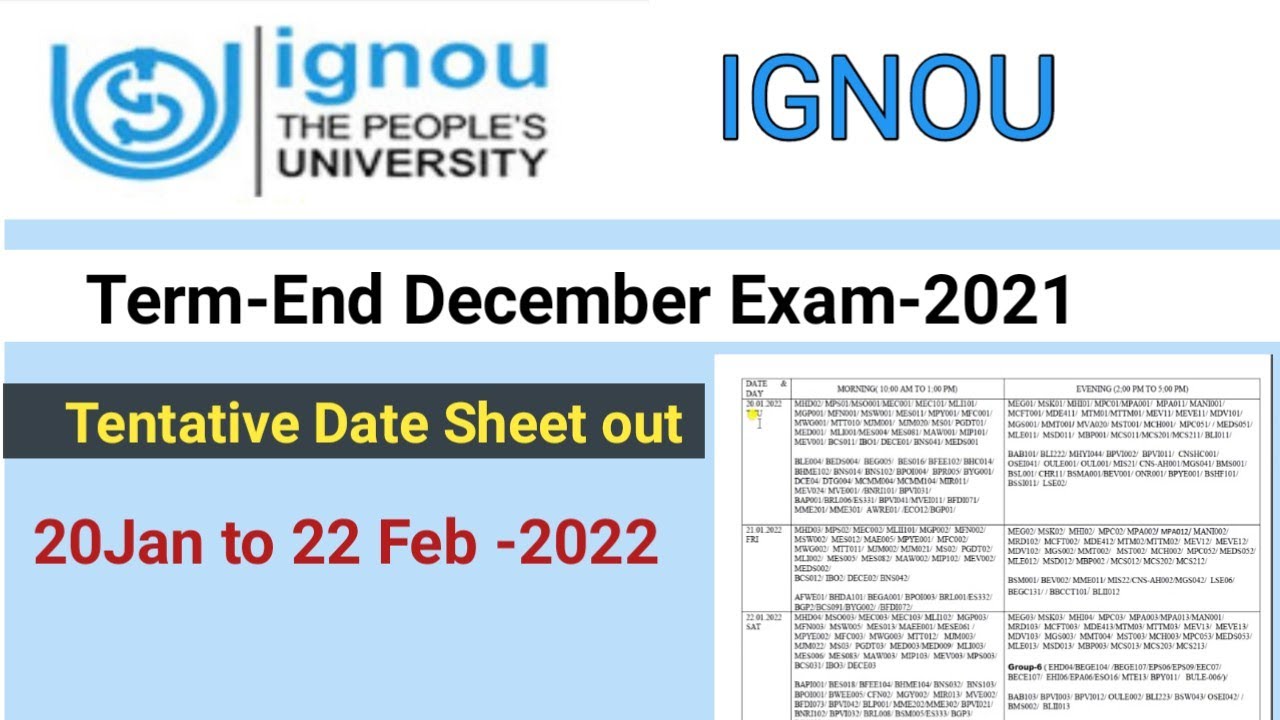 IGNOU- Term-End December Exam-2021 II Tentative  Date-sheet out ll Check your Exam Date ll