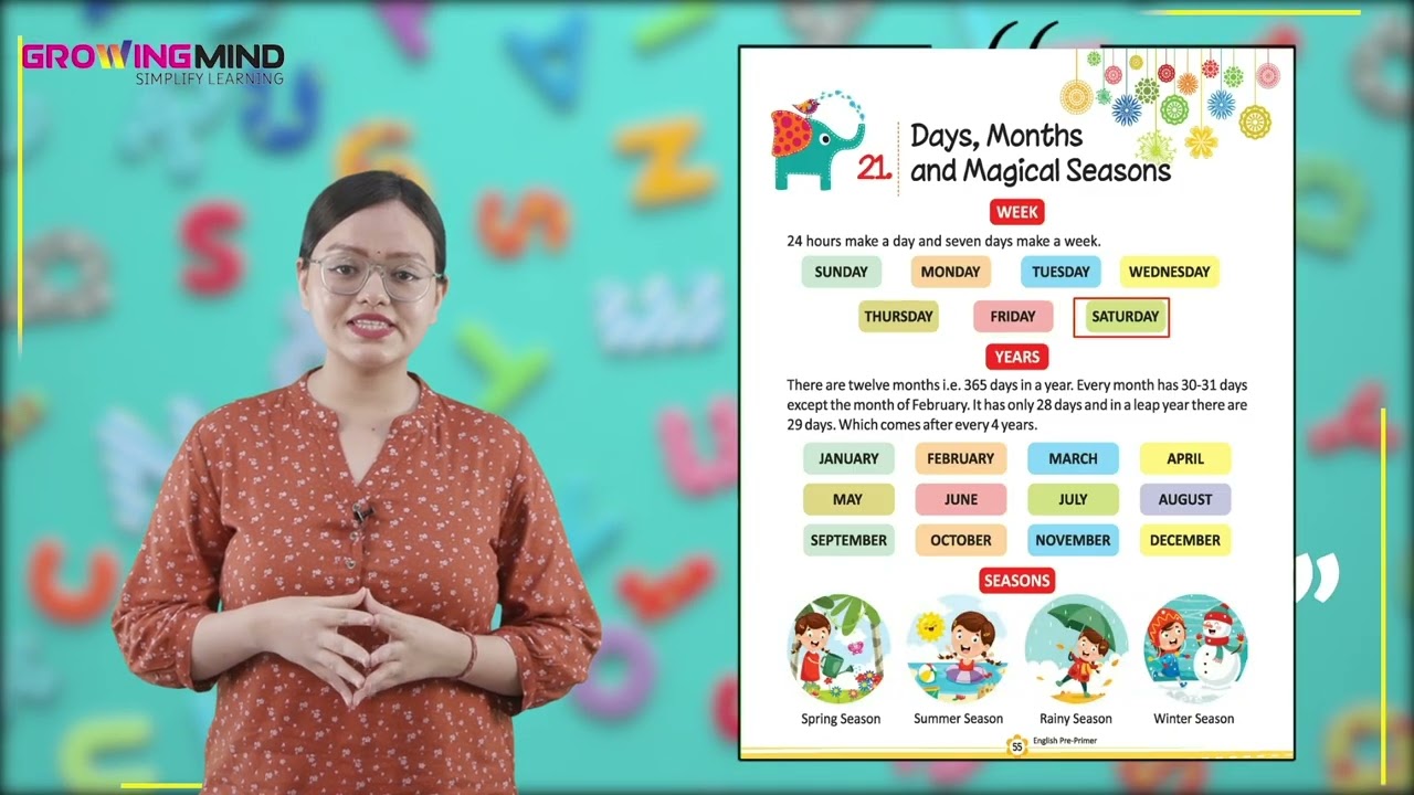 Ch 21 | Days , Months and Magical Seasons | My English Reader Pre Primer | LKG | Growing Mind |
