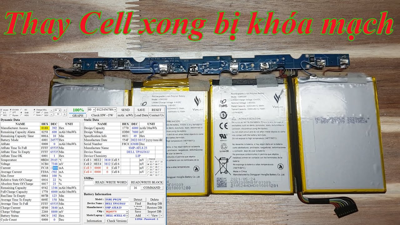 Chạy phần mềm reset mở d&ograve;ng sạc xả cho mạch bị kh&oacute;a sau khi thay CELL mới | Phục hồi pin laptop DELL