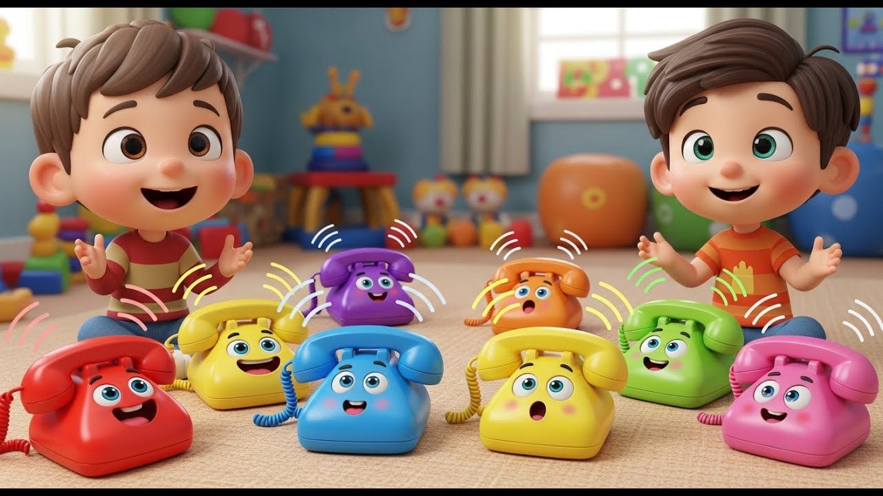 Sete Pequenos Telefones de Brinquedo Ring Ring Ring | Rima Infantil de Comunicação