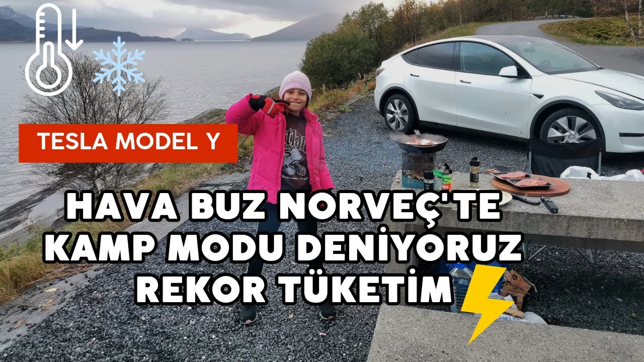 NORVEÇ'TE BUZ GİBİ HAVADA TESLA KAMP MODU -REKOR TÜKETİM -4°C CAR CAMPING 2023#teslamodely #vlog#84