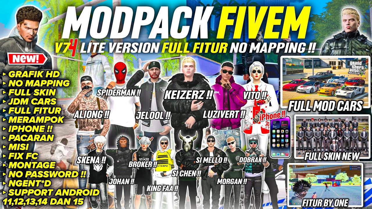 SHARE‼️GTA SA STYLE FIVEM V74 LITE VERSION NO MAPPING FULL SKIN, AND JDM CARS - SUPPORT SEMUA HP !!