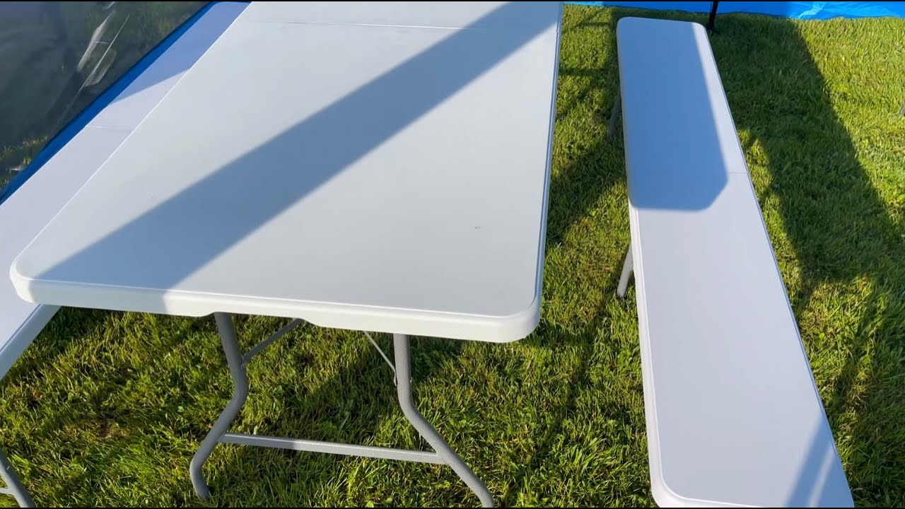 For Living 6-ft Portable Indoor/Outdoor Plastic & Metal Folding Table & Folding Bench, White