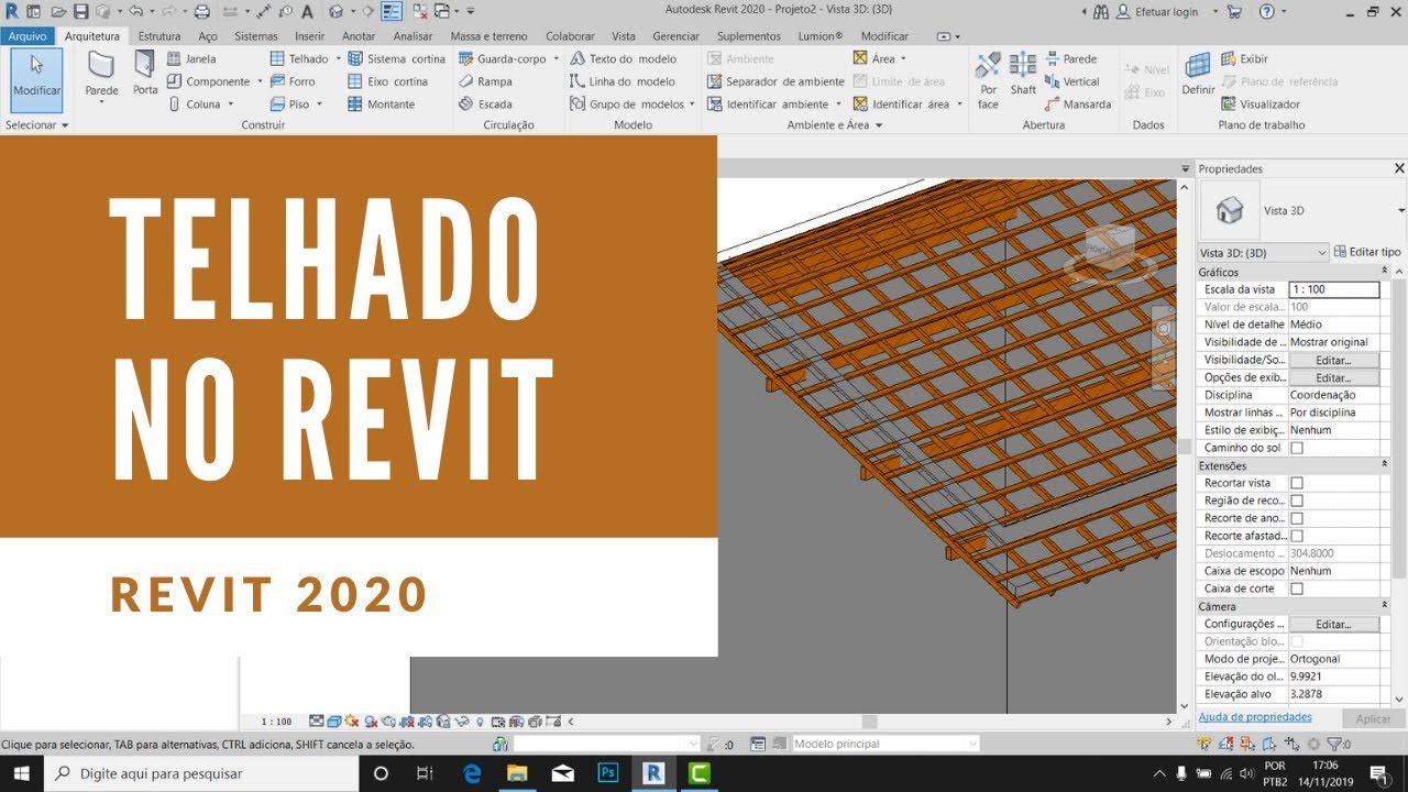 Estrutura de Telhado no Revit  - TERÇAS, CAIBROS E RIPAS