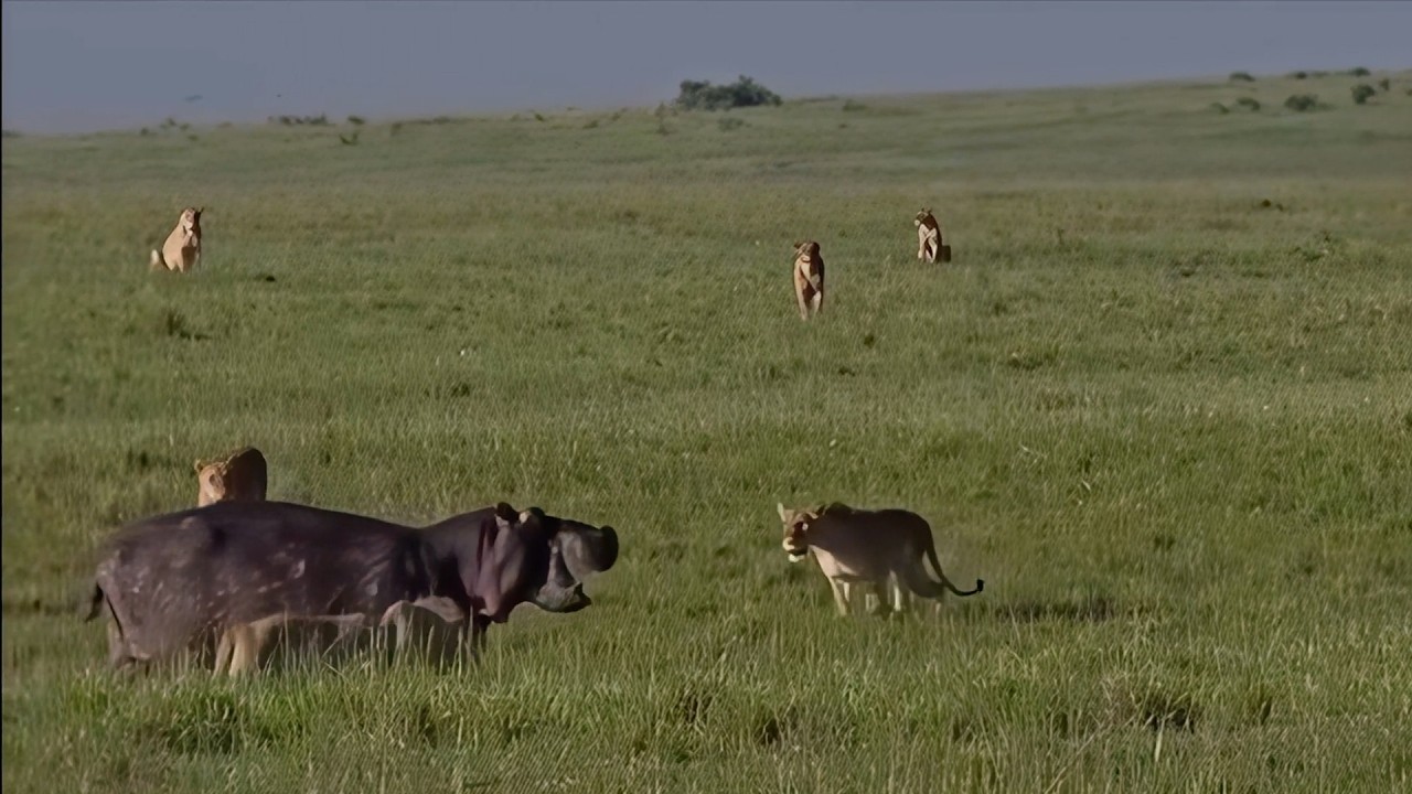 Hippo alone and surrounded