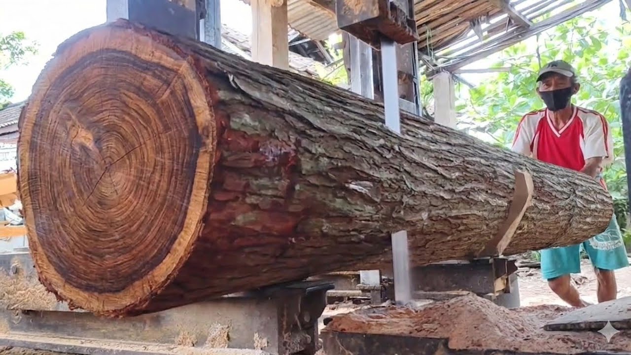 Making boards with a very fast process, in a sawmill.