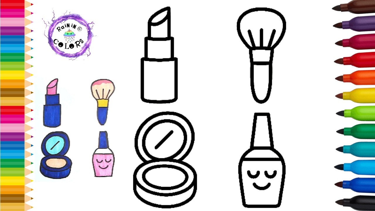 Makeup Set Cute Easy Simple Drawing And Coloring #makeup #rainingcolors