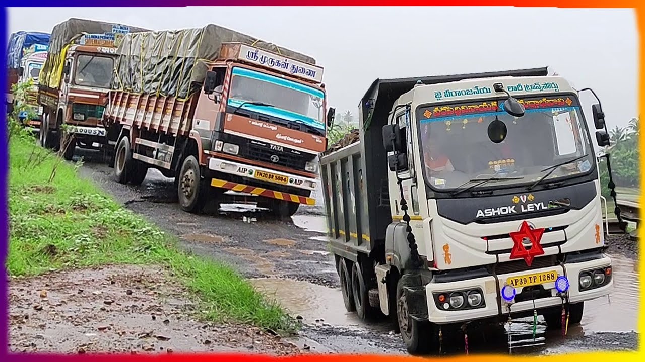 EXTREME Dangerous Semi Truck Driving Loaded in Rain Video | Lorry Truck Videos | Tipper Lorry