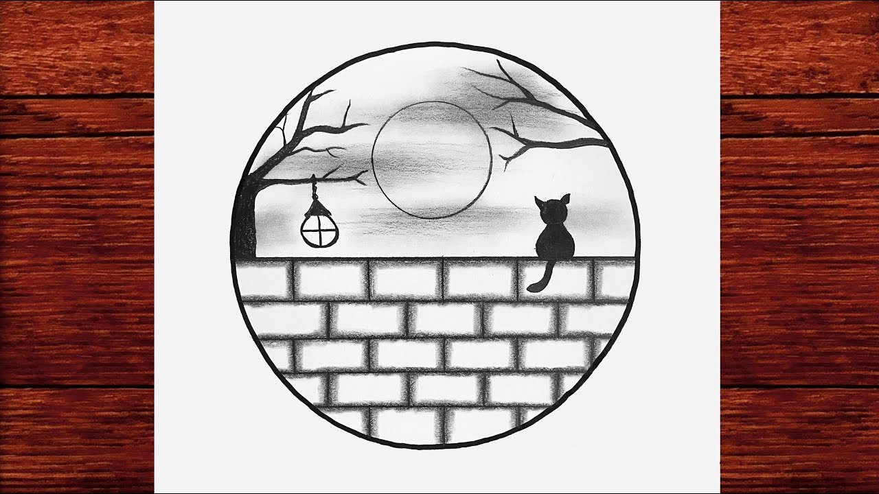 Basit Karakalem Manzara Resmi Çizimi - Çizim Mektebi Kolay Karakalem Çizimleri - Landscape Drawing
