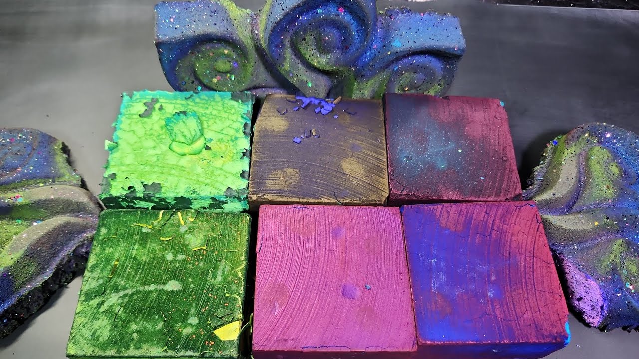 Dyed Chalk Blocks I Glittery Reform | Vibrant | Crispy | ASMR I Oddly Satisfying